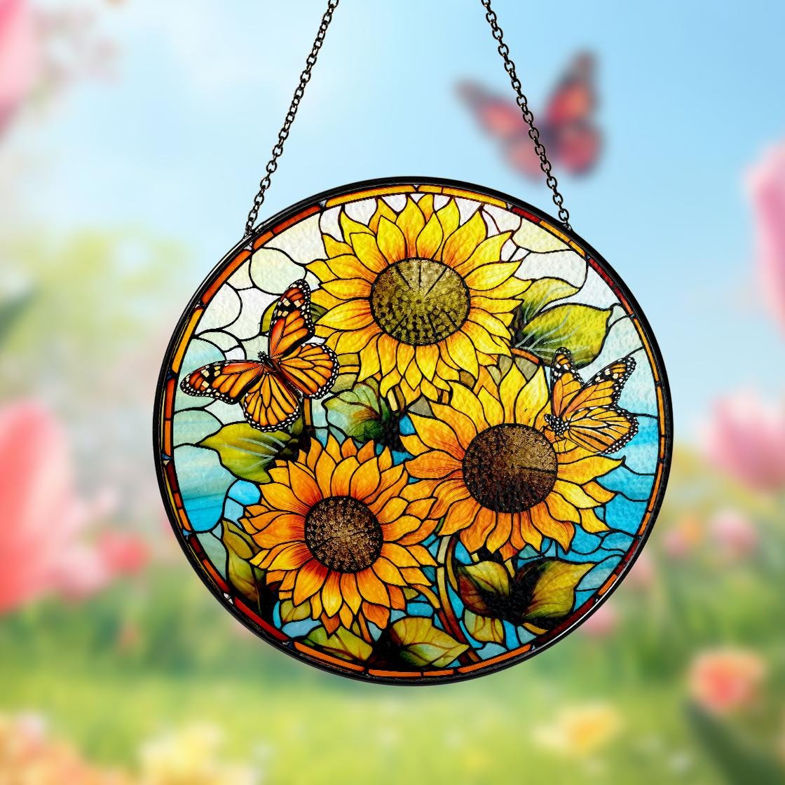 Sunflower Stained Glass Suncatcher Window Hanging,Sunflower Ornament For Garden Lovers,Perfect Gift For Mom,Grandma,Mother Day,Natural Lover