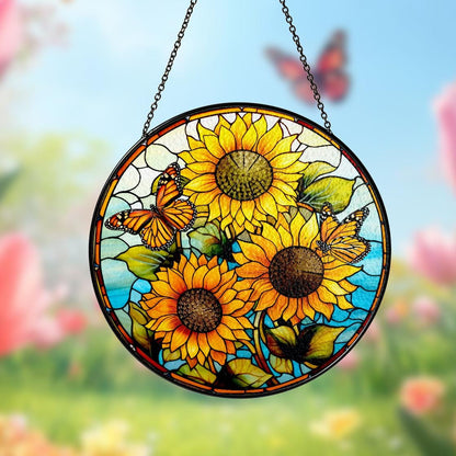 Sunflower Stained Glass Suncatcher Window Hanging,Sunflower Ornament For Garden Lovers,Perfect Gift For Mom,Grandma,Mother Day,Natural Lover