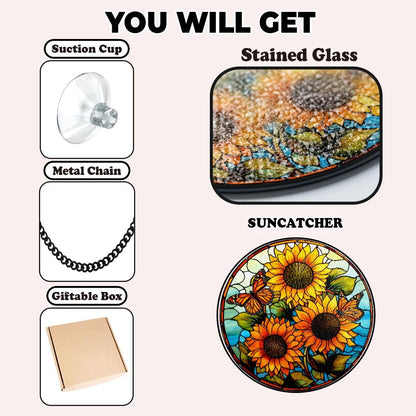 Sunflower Stained Glass Suncatcher Window Hanging,Sunflower Ornament For Garden Lovers,Perfect Gift For Mom,Grandma,Mother Day,Natural Lover
