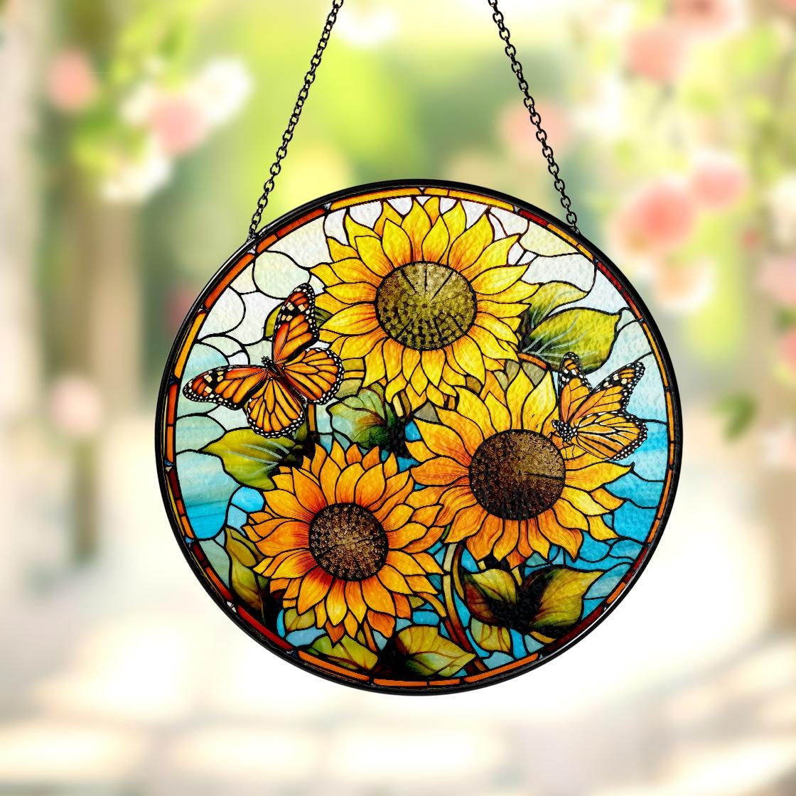 Sunflower Stained Glass Suncatcher Window Hanging,Sunflower Ornament For Garden Lovers,Perfect Gift For Mom,Grandma,Mother Day,Natural Lover