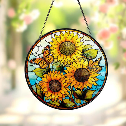 Sunflower Stained Glass Suncatcher Window Hanging,Sunflower Ornament For Garden Lovers,Perfect Gift For Mom,Grandma,Mother Day,Natural Lover