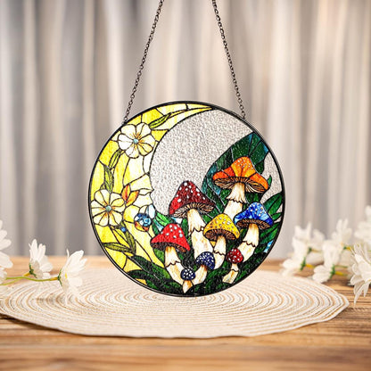 Mushroom Stained Glass Suncatcher Decor Home,Mushroom WallArt,Nature Art Window Hanging,Mother Day Gift,Gift For Grandma Mom Mushroom Lover