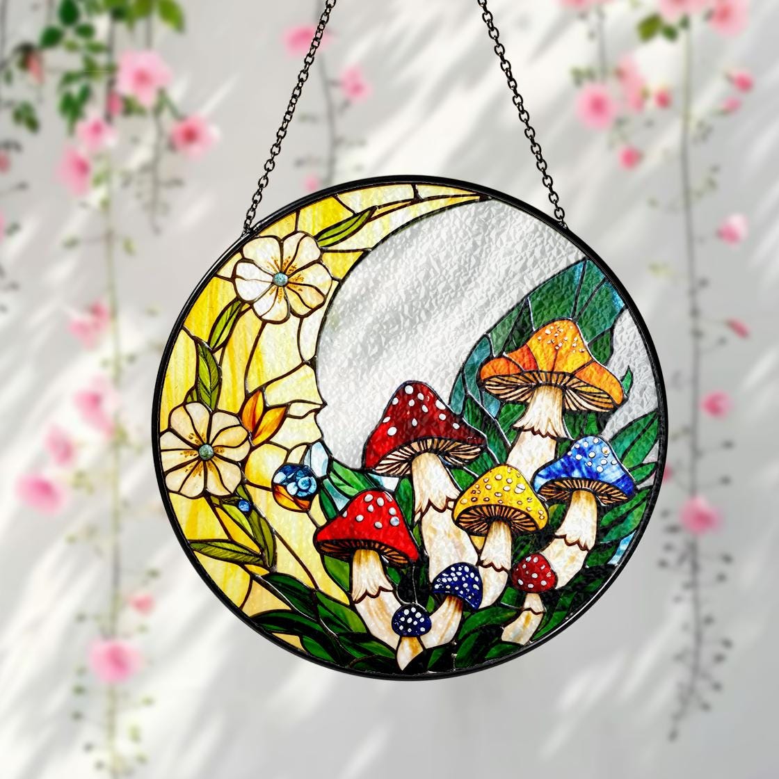 Mushroom Stained Glass Suncatcher Decor Home,Mushroom WallArt,Nature Art Window Hanging,Mother Day Gift,Gift For Grandma Mom Mushroom Lover