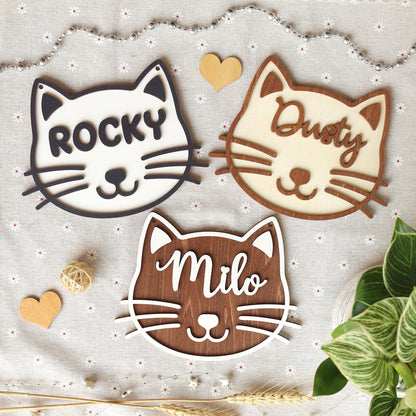 Cat Name Tag  Personalized Pet Name Sign for Pet House, Room, Crate, Kennel, or Feeding Area  Wooden Cat Plaque  Cat House Sign