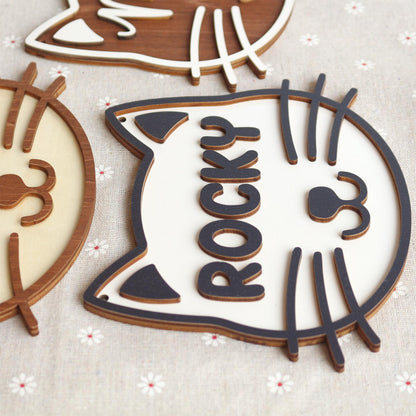 Cat Name Tag  Personalized Pet Name Sign for Pet House, Room, Crate, Kennel, or Feeding Area  Wooden Cat Plaque  Cat House Sign