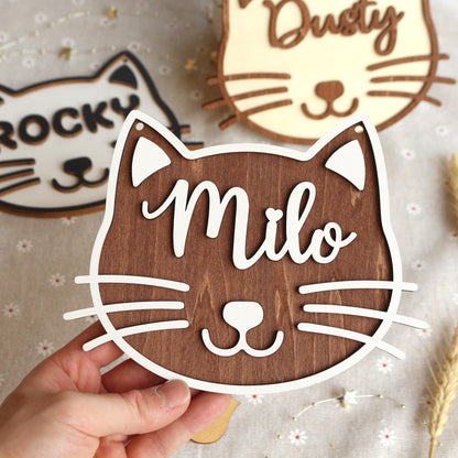 Cat Name Tag  Personalized Pet Name Sign for Pet House, Room, Crate, Kennel, or Feeding Area  Wooden Cat Plaque  Cat House Sign