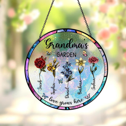 Custom Family Birth Flowers Stained Glass Suncatcher,Grandma Gift,Grandma's Garden,Mothers Day Gift For Mom,Flowers Glass Art,Window Hanging