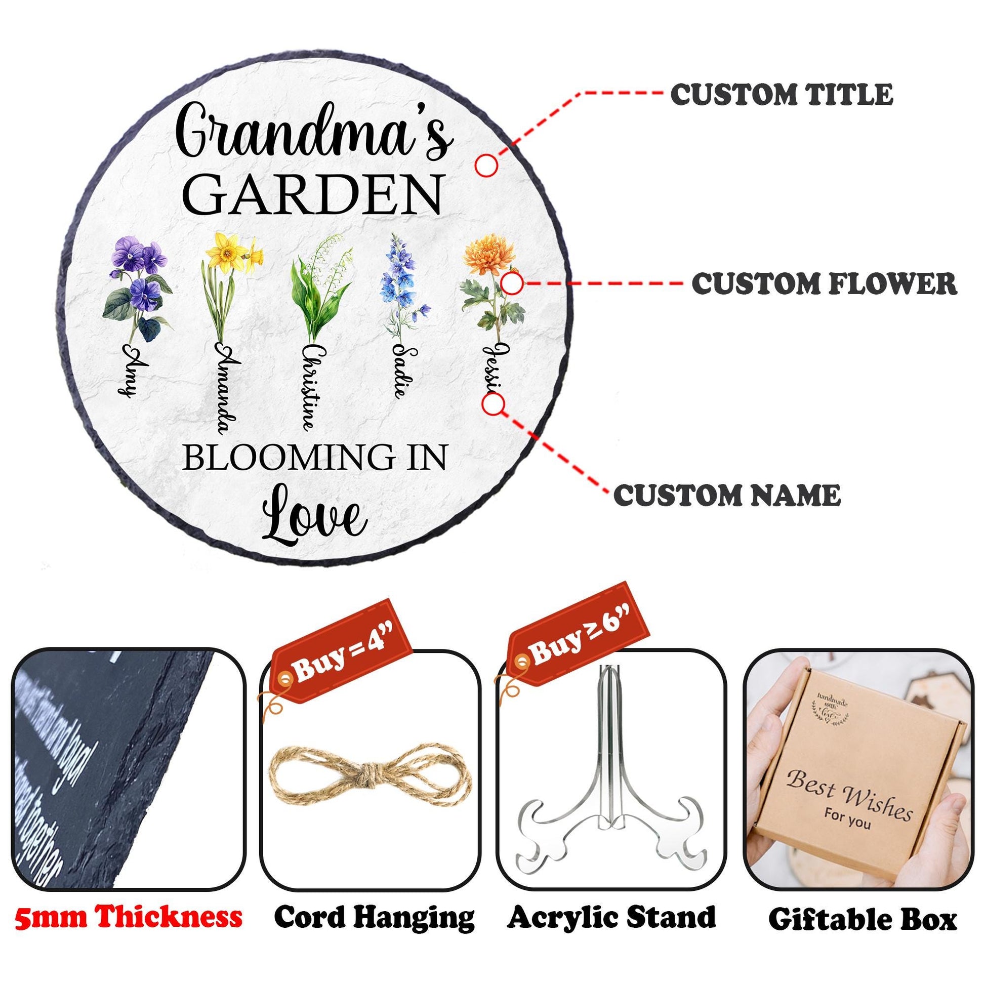Personalized Grandma's Garden Stone With Birth Month Flower,Nana's Garden Stone,Mother's Day Gift Mom,Grandma With Kid,Grandma's Garden Gift