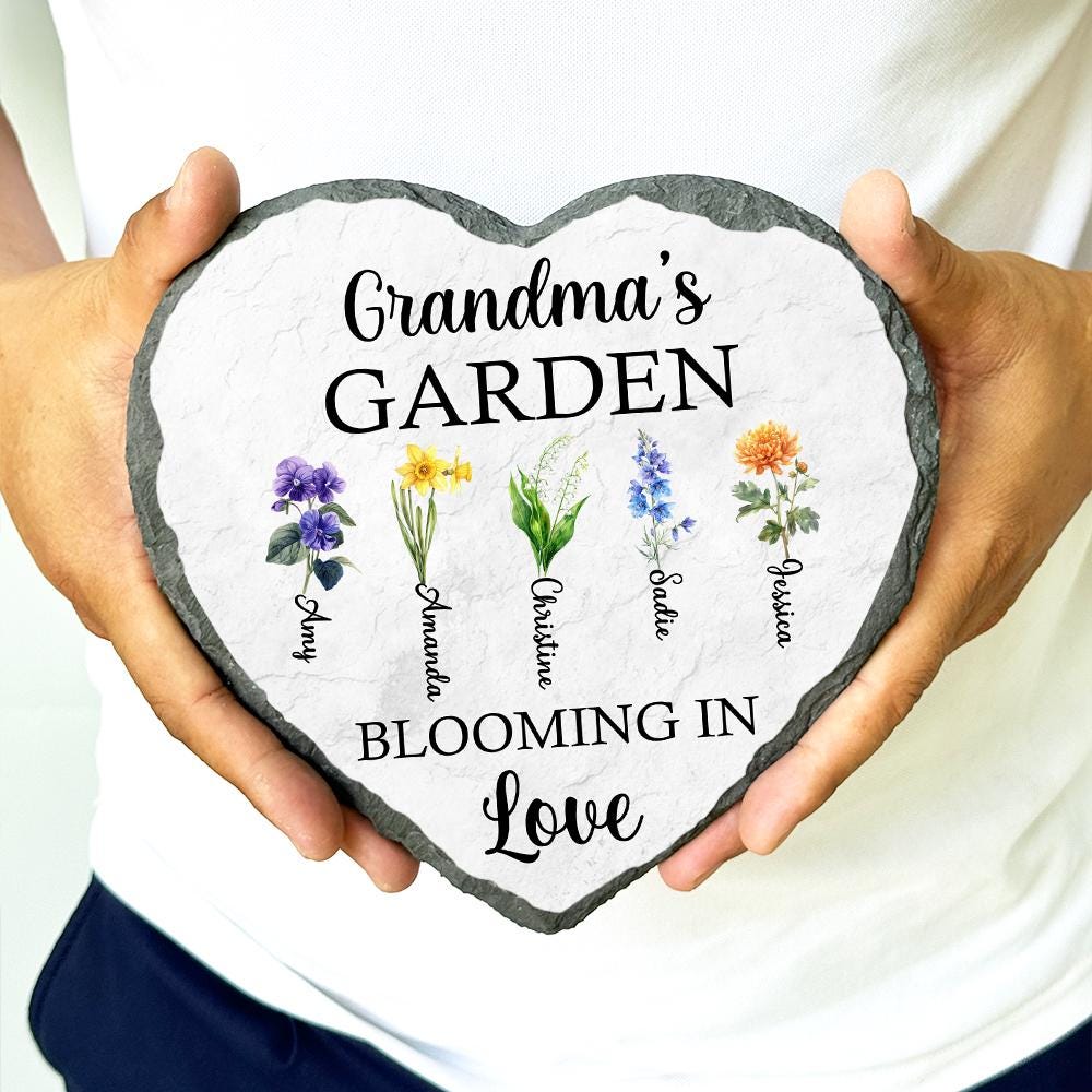 Personalized Grandma's Garden Stone With Birth Month Flower,Nana's Garden Stone,Mother's Day Gift Mom,Grandma With Kid,Grandma's Garden Gift