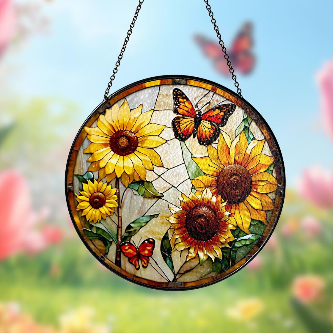 Monarch Butterfly Stained Glass Suncatcher Home Decor,Flowers Stained Glass Window Hanging,Butterfly Decor,Mother's Day Gift,Garden Lovers