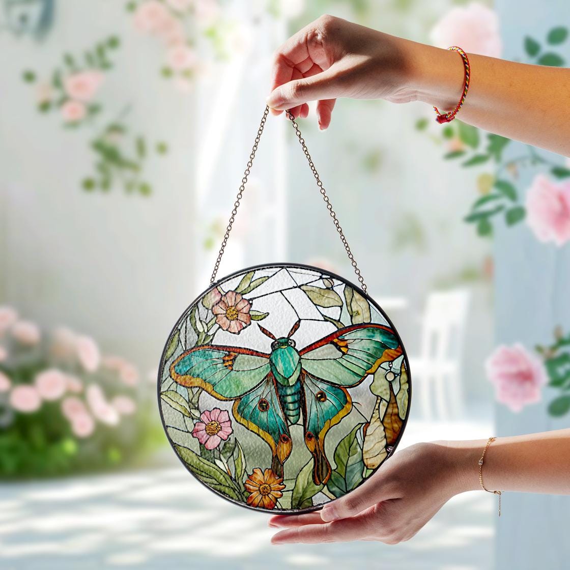Luna Moth Butterfly Stained Glass Suncatcher,Butterfly Handmade Window Hanging,Nature Inspired Home Decor,Mother Day Gift,Modern Home Decor