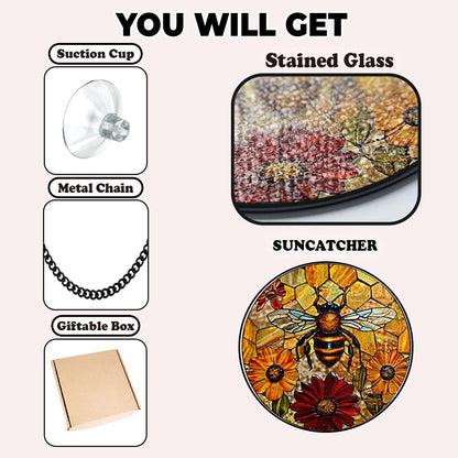 Honey Bee Sunflower Stained Glass Suncatcher Window Hanging,Honeybee Gift For Garden Lovers,Bee Stained Glass Suncatcher,Grandma Nana Gift
