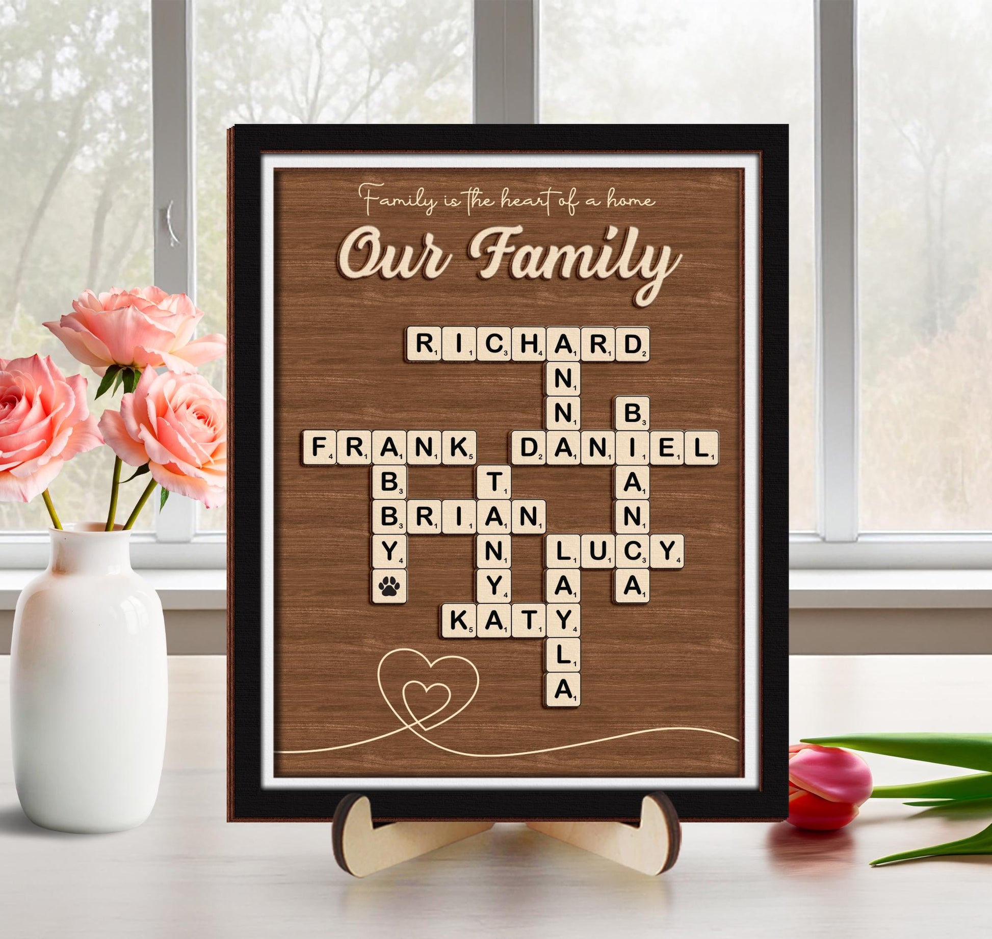 Mother's Day Scrabble Frame Family Tree,Personalized Scrabble Puzzle Wooden Sign,Mom Crossword Scrabble,Mom Puzzle Sign Gift,Grandma Gift