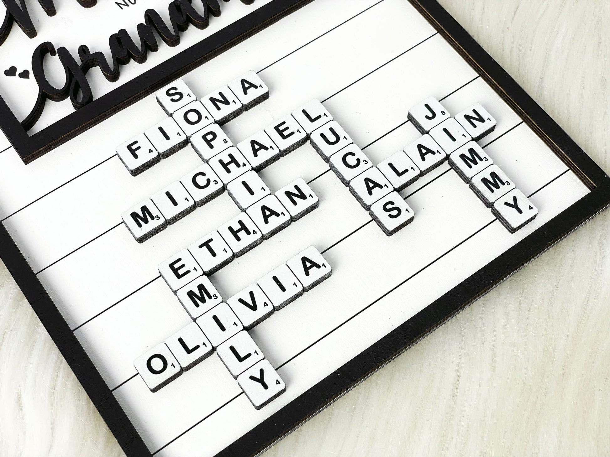 Grandma Scrabble Letters Sign with Kids Name, Custom Grandma Crosswords Mothers Day Gift, Gift for Mom, Nana Gift, Grandkids Name Keepsake,