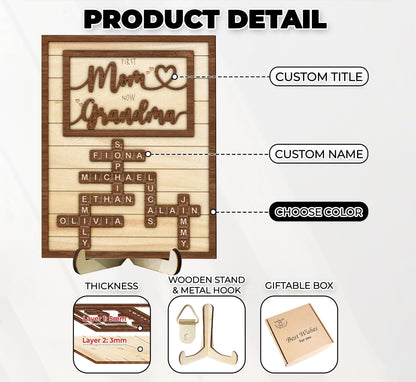 Grandma Scrabble Letters Sign with Kids Name, Custom Grandma Crosswords Mothers Day Gift, Gift for Mom, Nana Gift, Grandkids Name Keepsake,