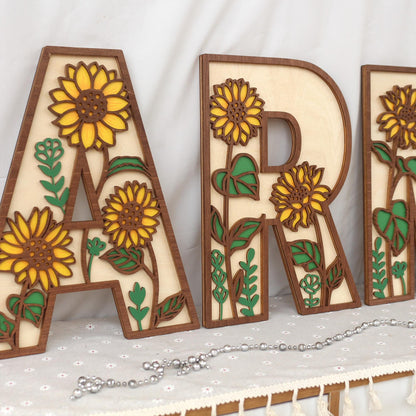 Sunflower Nursery Name Sign - Floral Wall Letters - 3D Wooden Wall Art - Baby Girl Room Decor - Baby Shower Gift - Birthday Gift