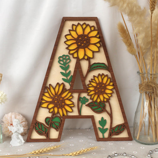Sunflower Nursery Name Sign - Floral Wall Letters - 3D Wooden Wall Art - Baby Girl Room Decor - Baby Shower Gift - Birthday Gift