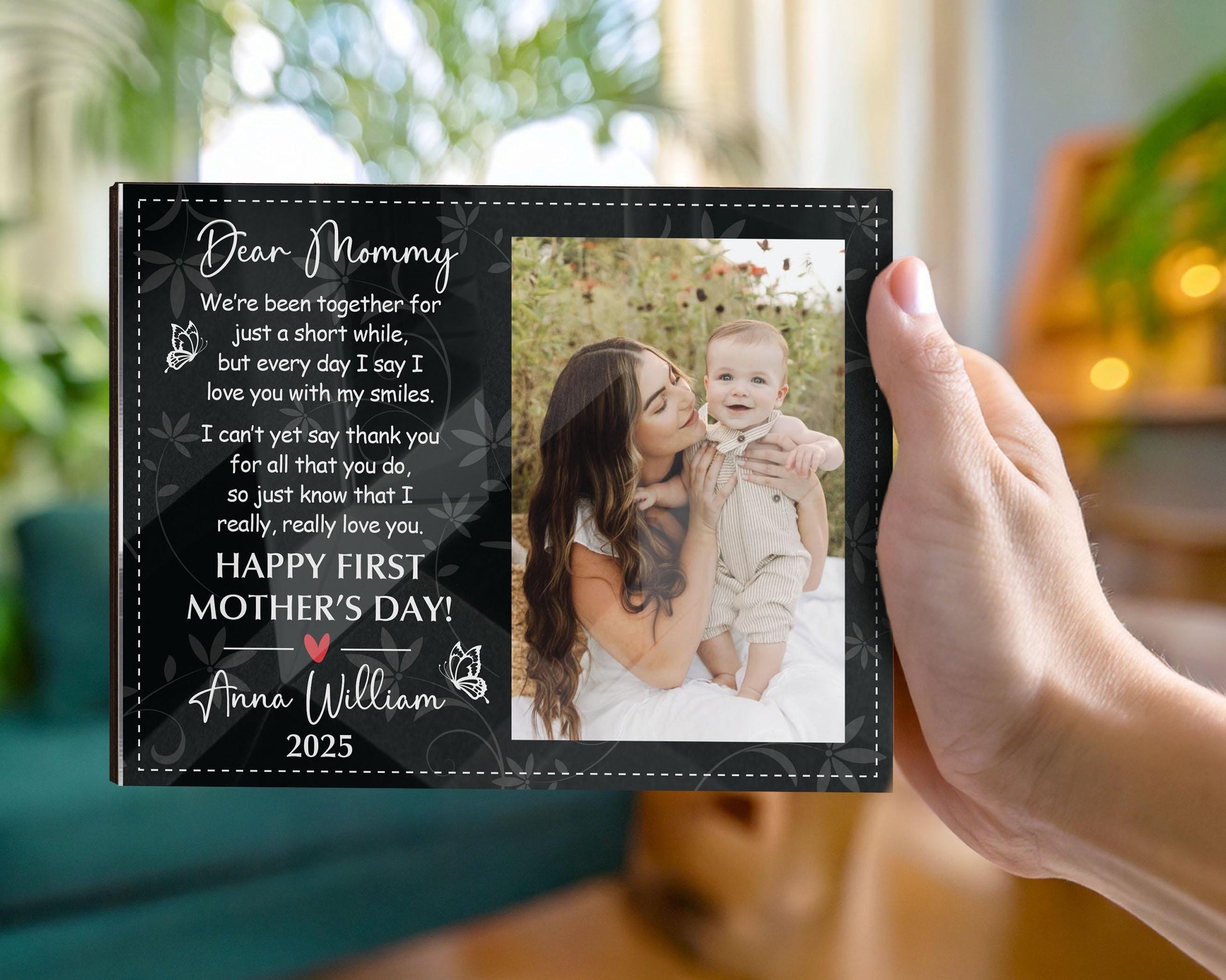 Custom First Mother's Day Picture Frame,Photo Gift for Mom,1st Mothers Day Gift from Baby,Dear Mommy Poem,Mother's Day 2025 Gift New Mommy