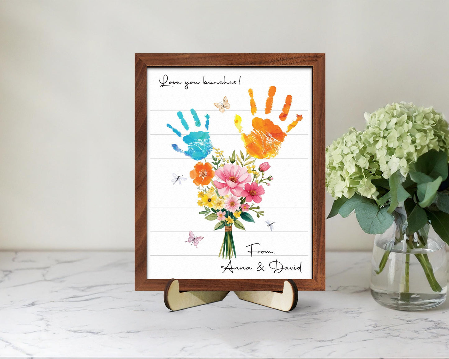 Personalized Handprint Bouquet Gift for Grandma,Mom, Handprint Flower Art Print, Mothers Day, Meaningful Gift for Mom, Gift for Nana