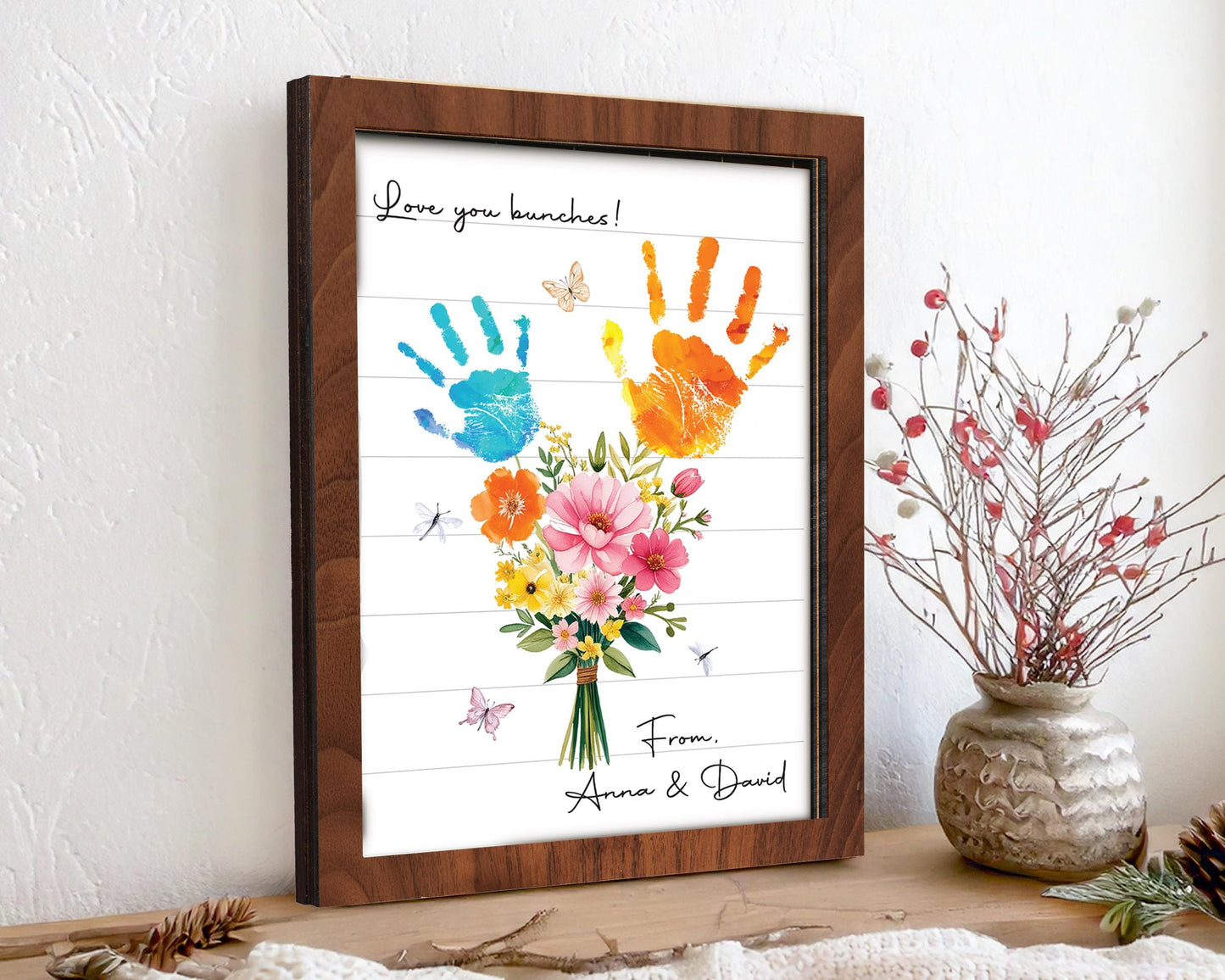 Personalized Handprint Bouquet Gift for Grandma,Mom, Handprint Flower Art Print, Mothers Day, Meaningful Gift for Mom, Gift for Nana