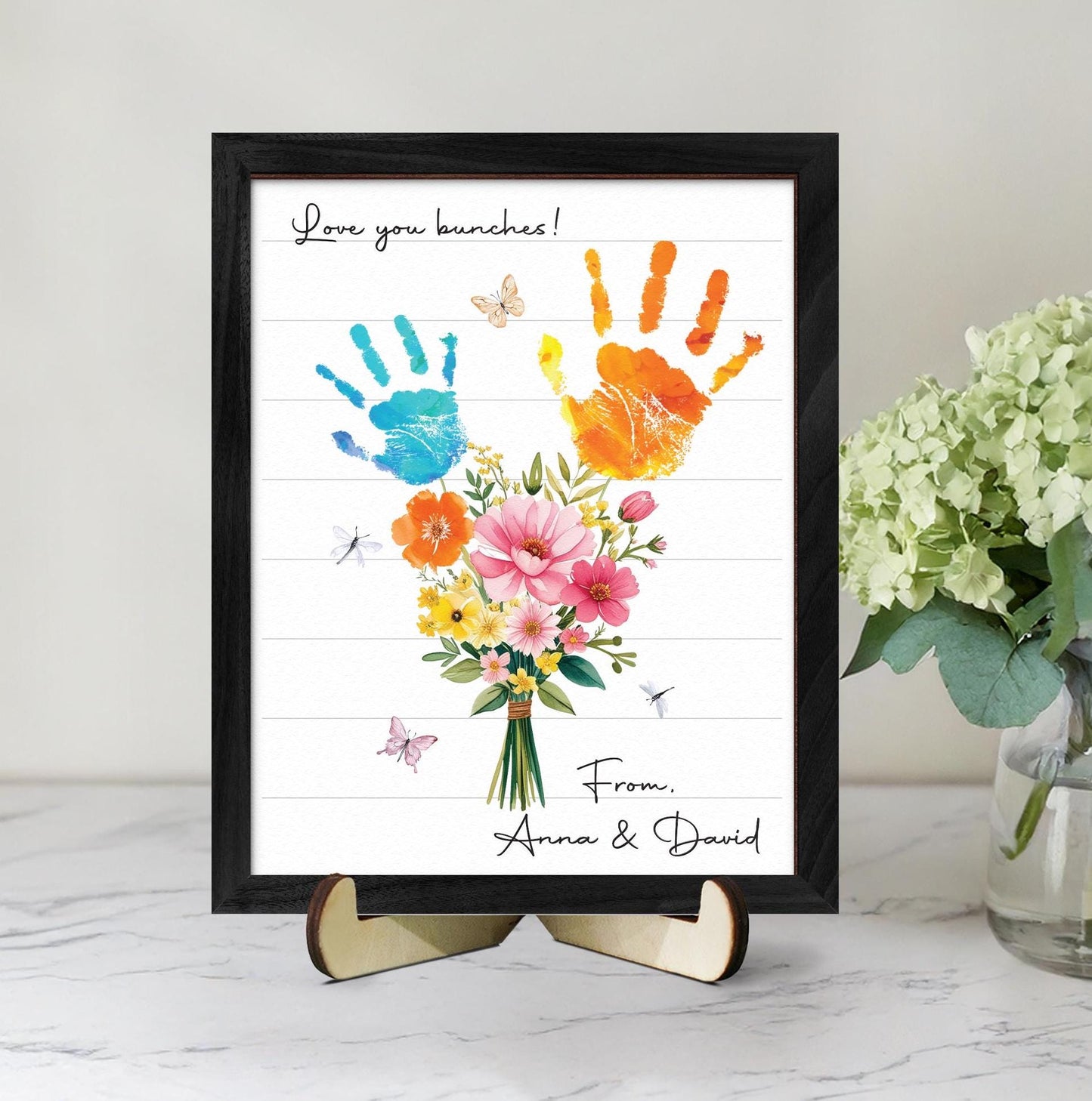 Personalized Handprint Bouquet Gift for Grandma,Mom, Handprint Flower Art Print, Mothers Day, Meaningful Gift for Mom, Gift for Nana