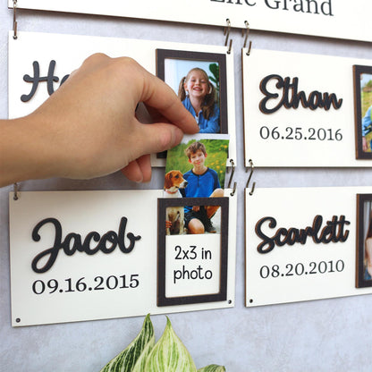 Grandchildren Sign with Photo Frame, Wooden Family Name Plaque, Grandkids Sign, Gift For Grandparent, Gift For Mom, Grandparents Plaque