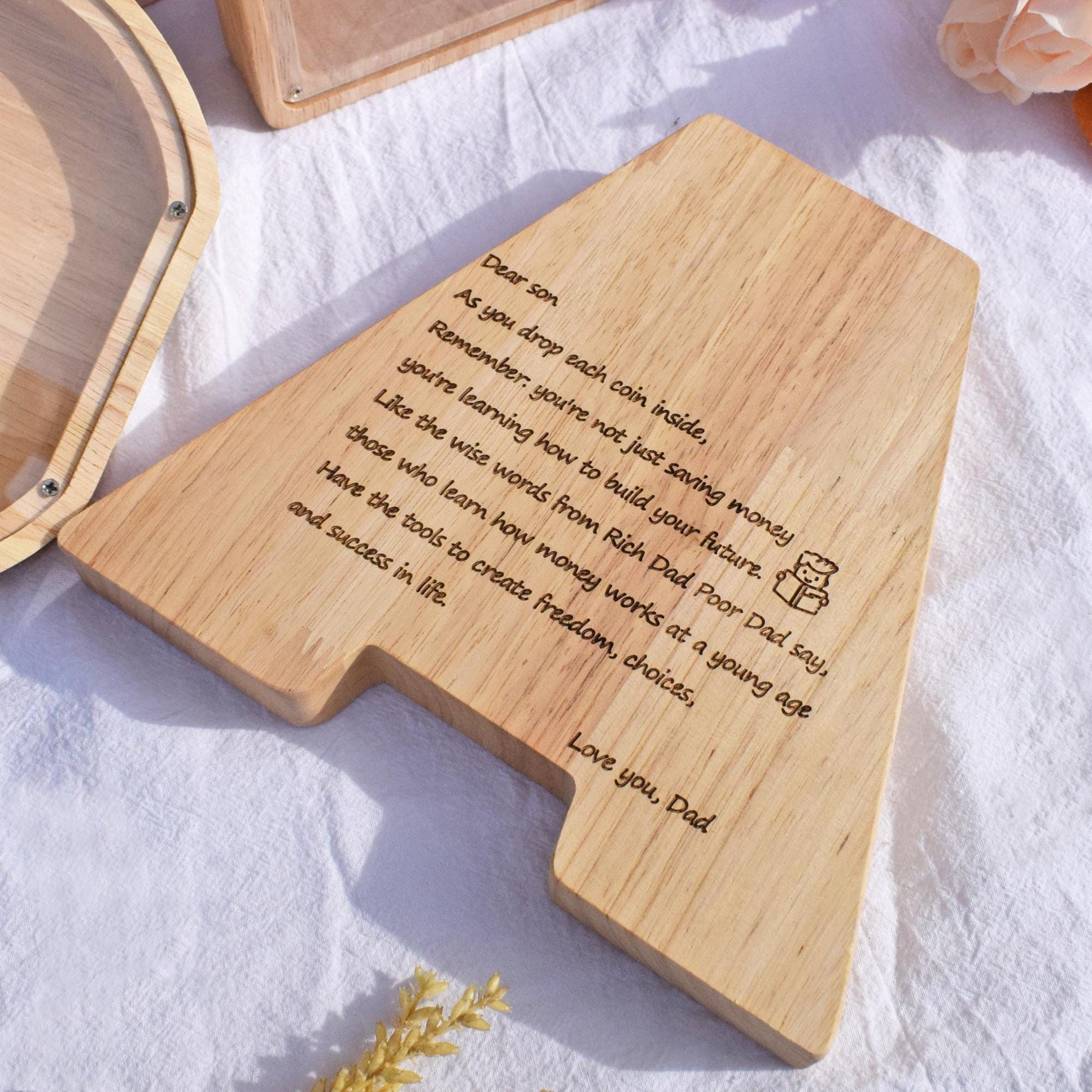 Wooden letter piggy bank with engraved quotes - teaches kids to save money and builds early financial habits,birthday gift for children