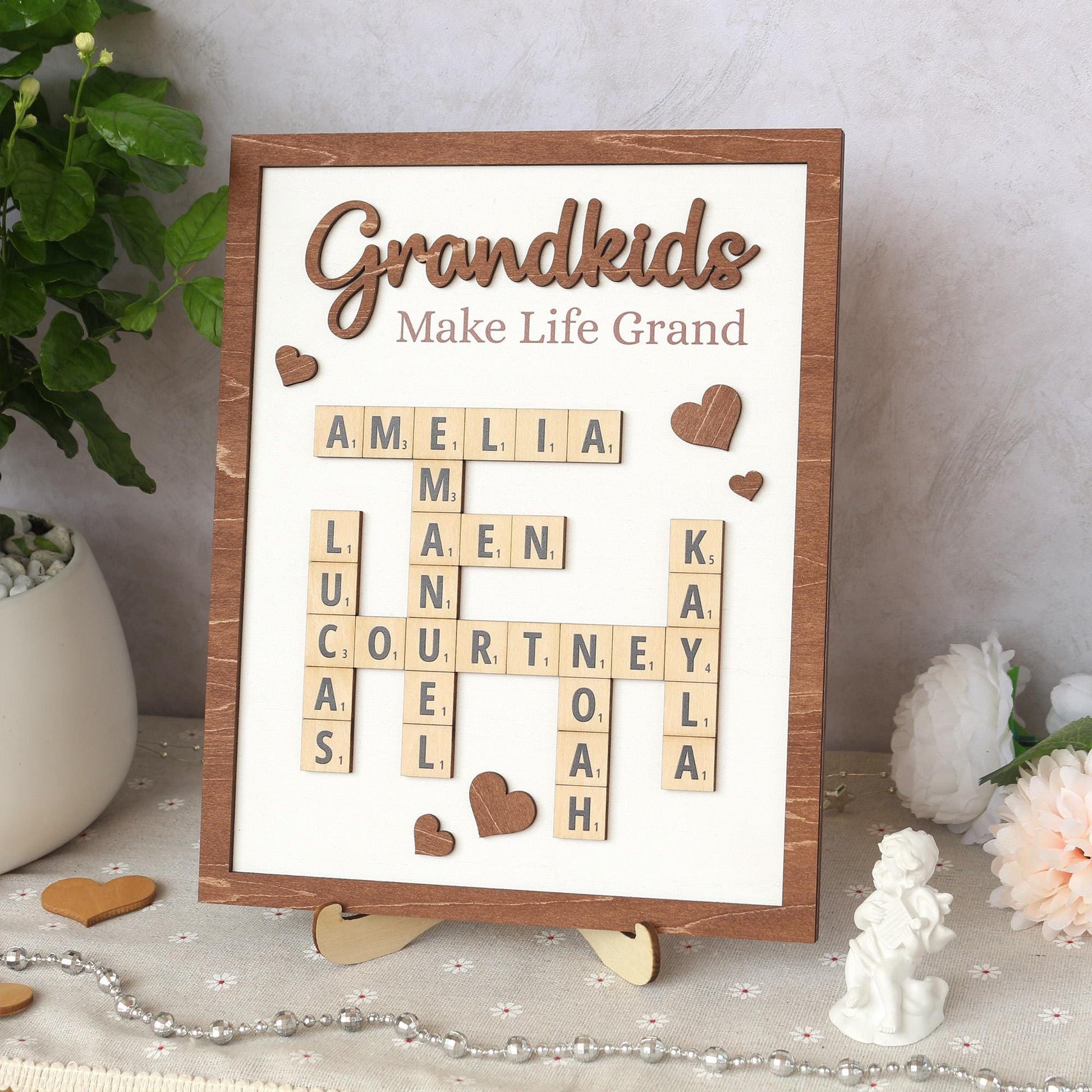 Personalized Scrabble Puzzle Sign, Grandkids Crossword Scrabble Wooden Sign, Custom Family Name, Grandparents Christmas Gift, Home decor