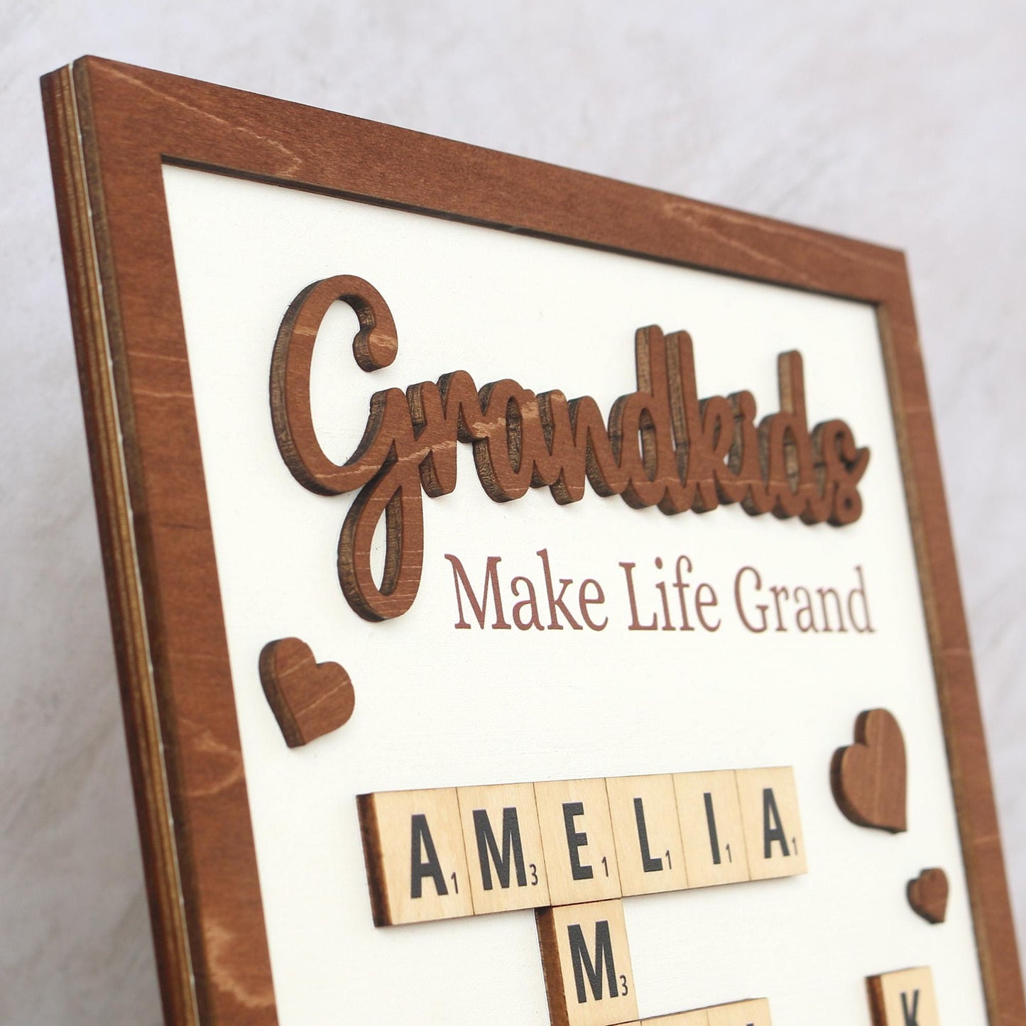 Personalized Scrabble Puzzle Sign, Grandkids Crossword Scrabble Wooden Sign, Custom Family Name, Grandparents Christmas Gift, Home decor