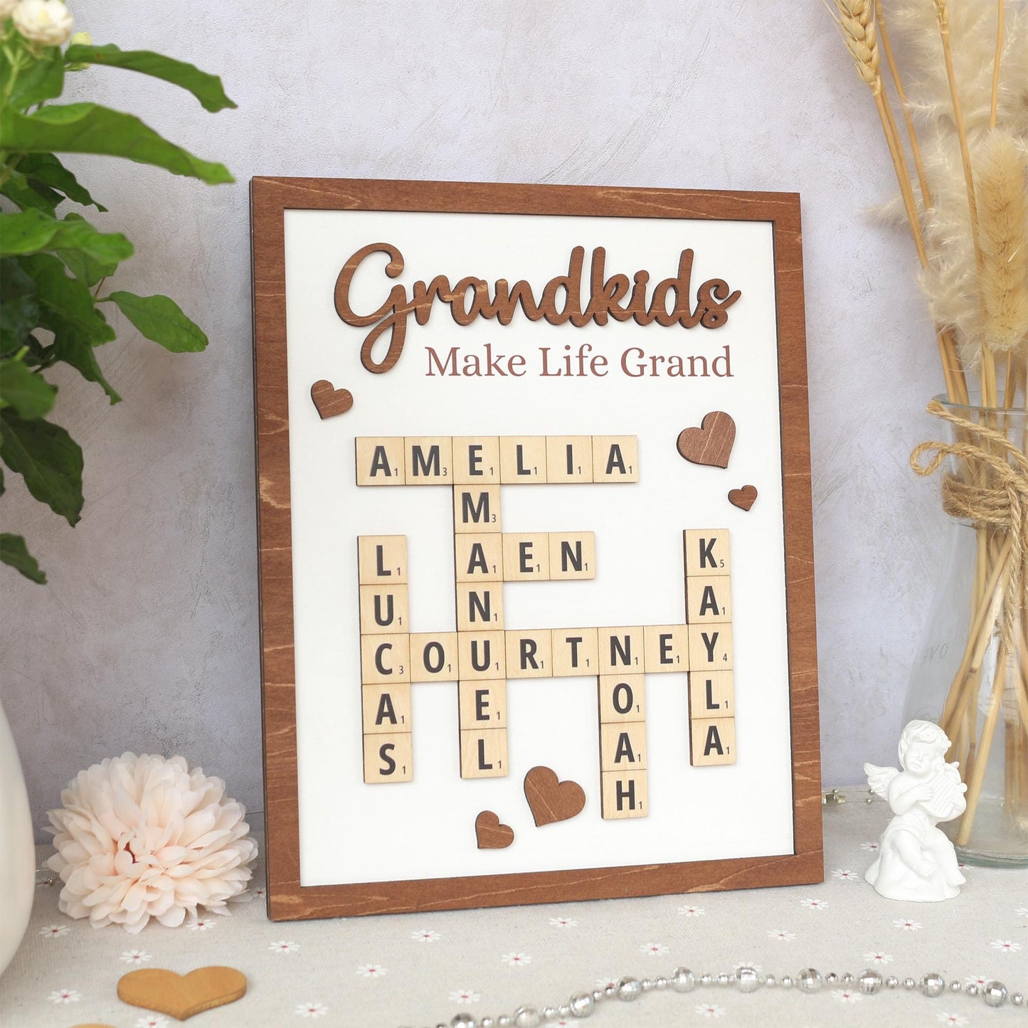 Personalized Scrabble Puzzle Sign, Grandkids Crossword Scrabble Wooden Sign, Custom Family Name, Grandparents Christmas Gift, Home decor