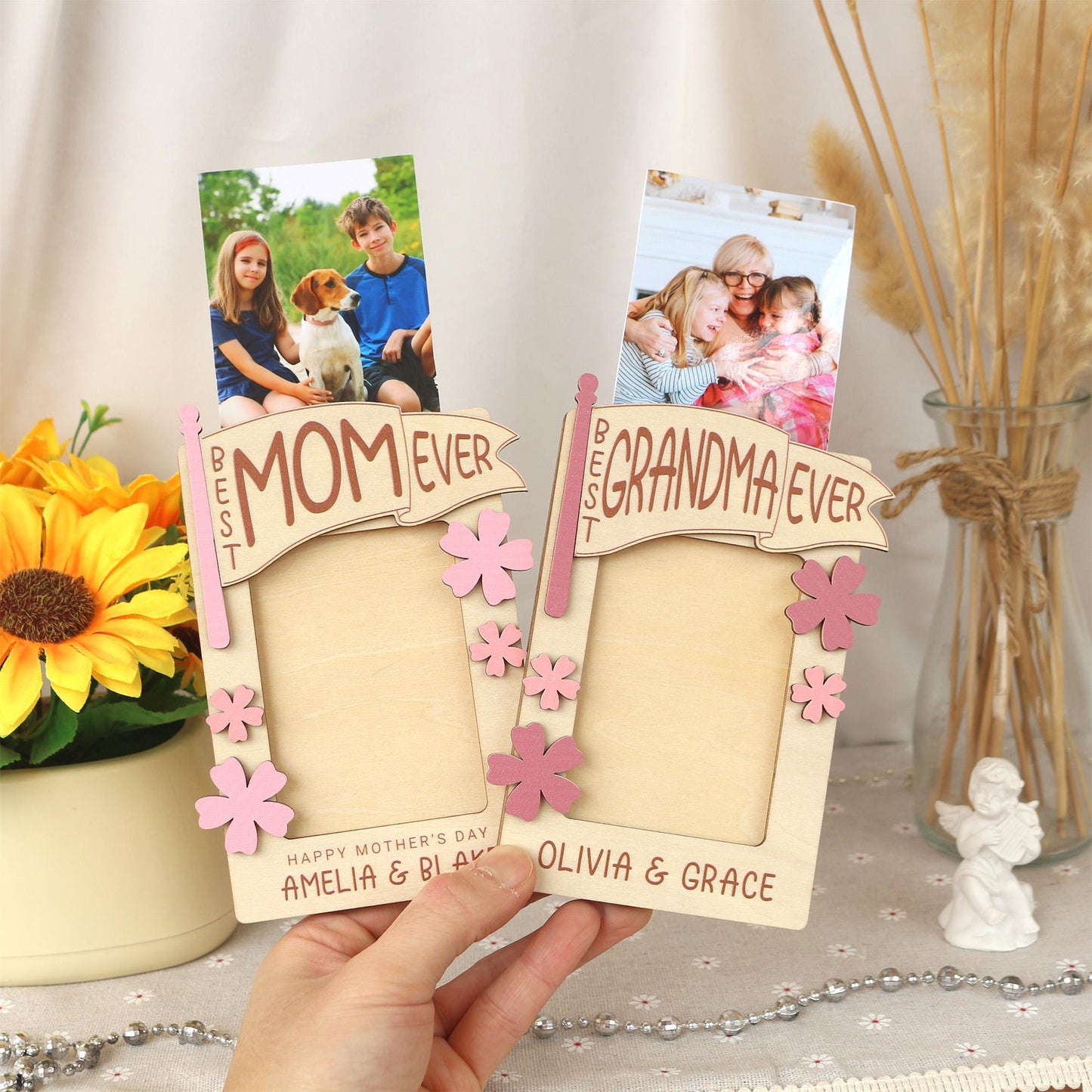Mothers Day Photo Magnet, Mother's Day Gift, Photo Frame, Gift for Mom, Gift for Grandma, Mothers Day Picture Frame, Kids Photo for Fridge