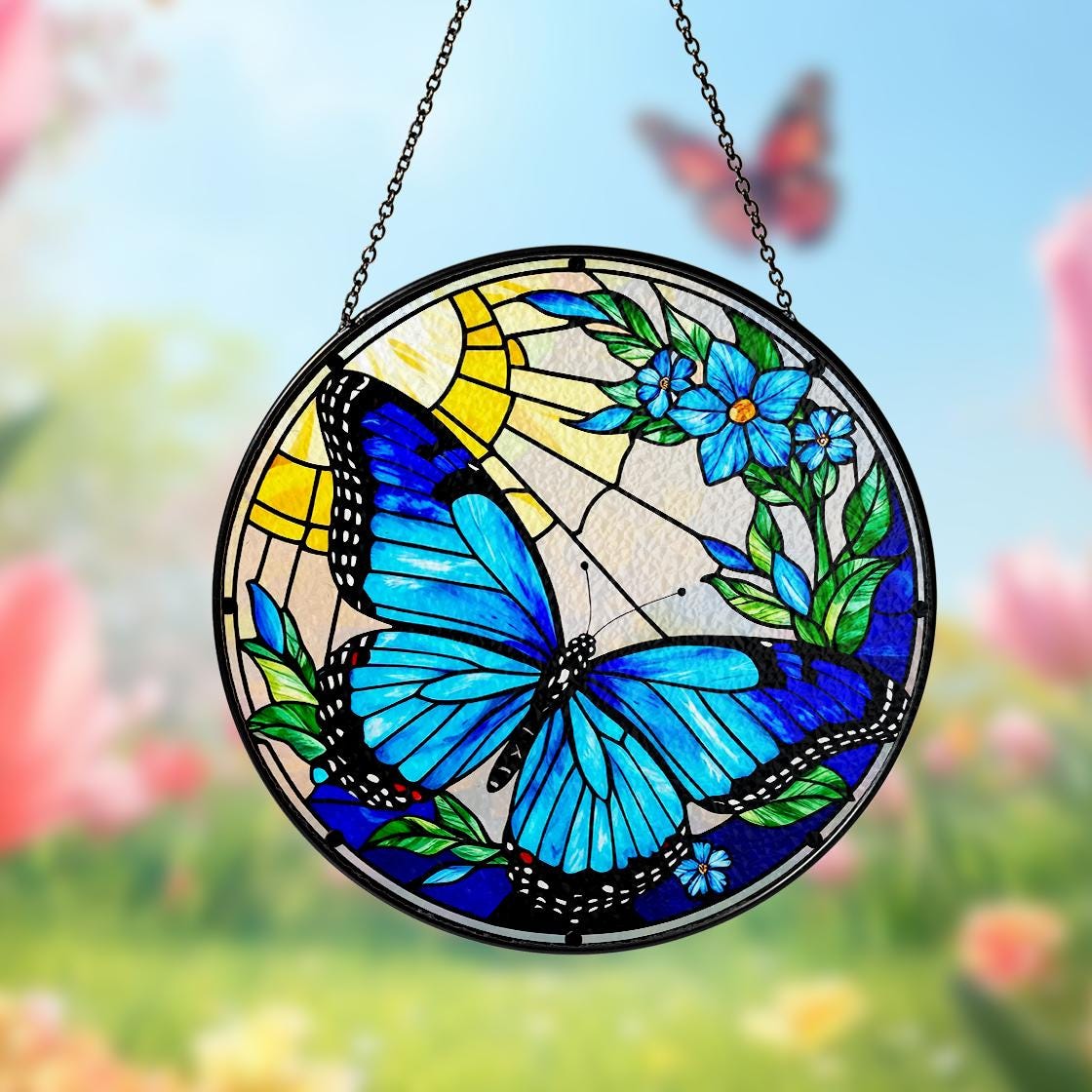 Blue Butterfly Stained Glass Suncatcher Window Hanging,Butterfly Lovers Flower,Insect Suncatcher,Nature Lovers Gift,Mother's Day,Home Decor