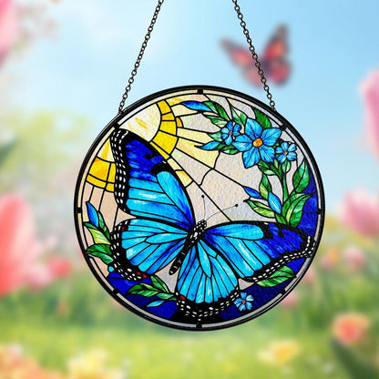 Blue Butterfly Stained Glass Suncatcher Window Hanging,Butterfly Lovers Flower,Insect Suncatcher,Nature Lovers Gift,Mother's Day,Home Decor