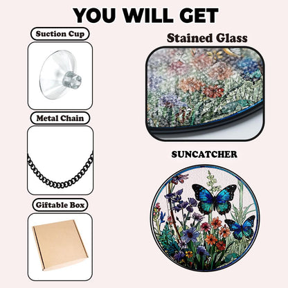 Butterfly Flowers Stained Glass Suncatcher Home Decor,Flowers Stained Glass Window Hanging,Butterfly Decor,Mother's Day,Nature Lover Gift