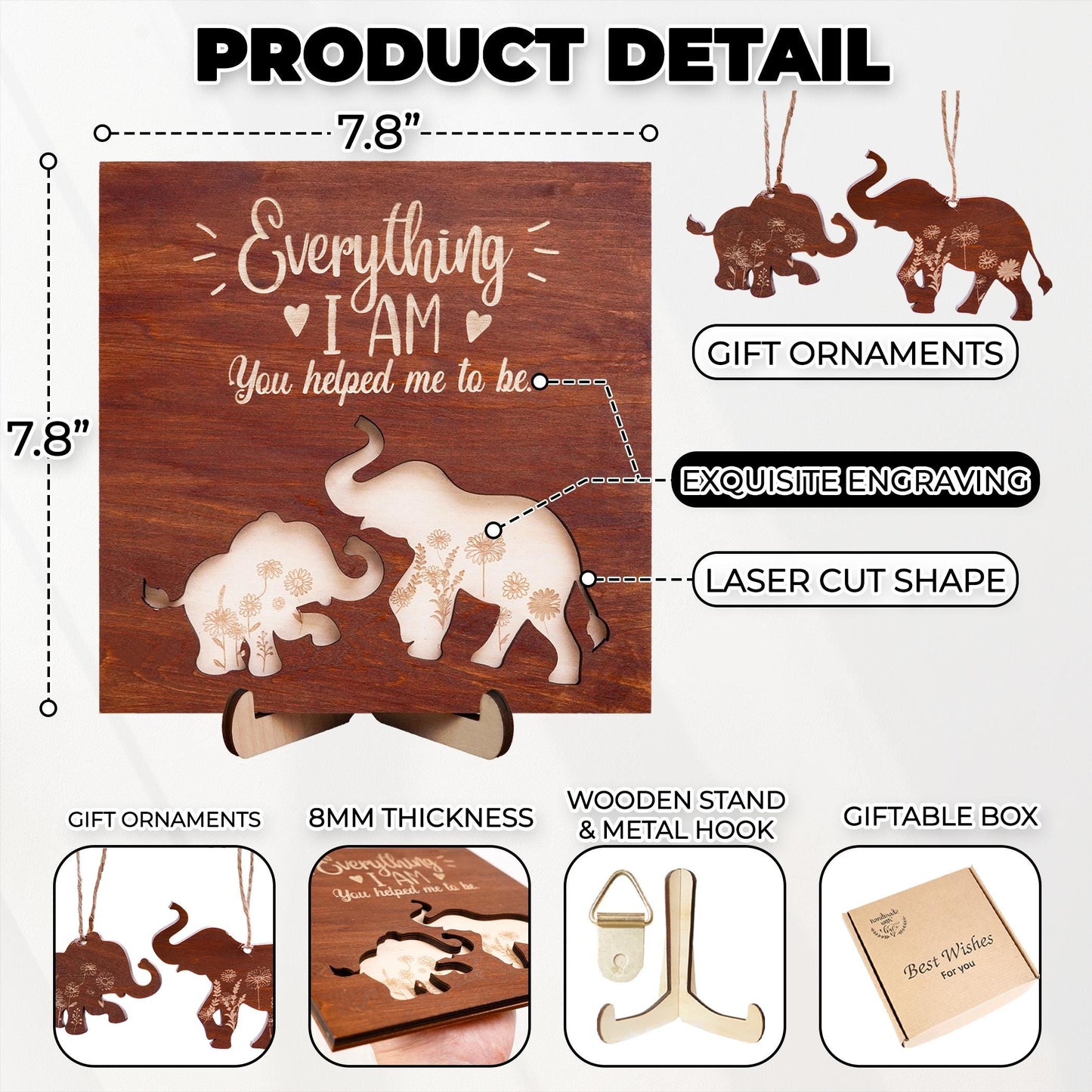 Mother Elephant Wood Sign Mother's Day Gift , Gift for Mom Personalized Custom Decor, Gifts For Mom, Gift for Grandma, Name Family Wood Sign