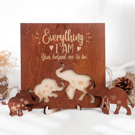 Mother Elephant Wood Sign Mother's Day Gift , Gift for Mom Personalized Custom Decor, Gifts For Mom, Gift for Grandma, Name Family Wood Sign