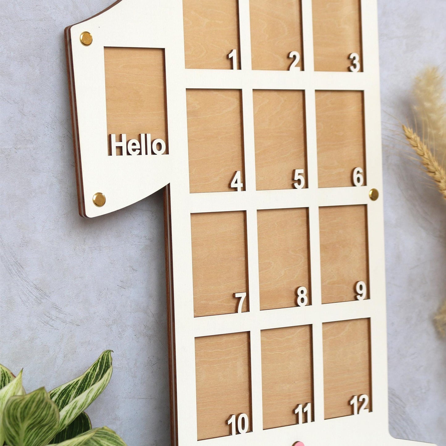 Baby Birth through One Year Monthly Picture Frame Wall Art, Personalized Wooden Photo Frame for Baby, 1st Birthday Decorations, Baby Gift