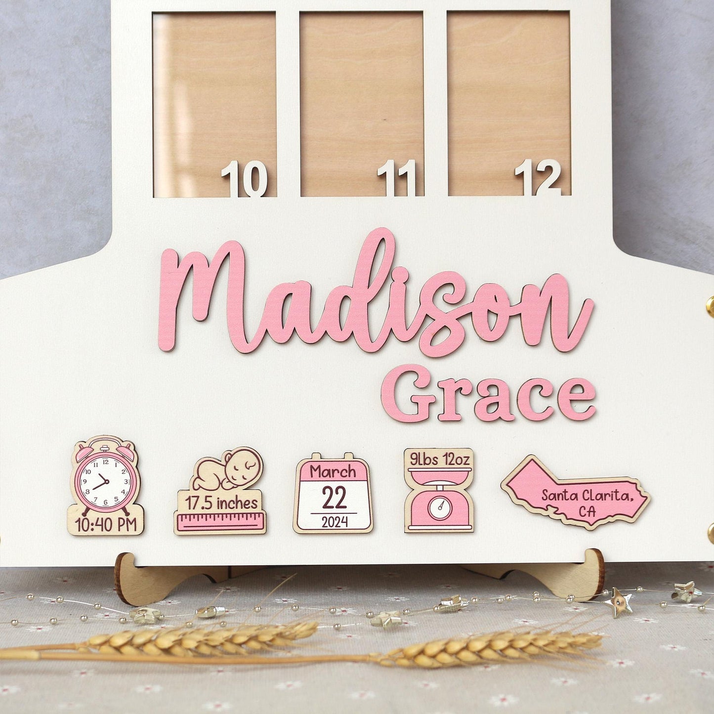 Baby Birth through One Year Monthly Picture Frame Wall Art, Personalized Wooden Photo Frame for Baby, 1st Birthday Decorations, Baby Gift