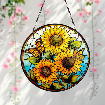 Sunflower Stained Glass Suncatcher Window Hanging,Sunflower Ornament For Garden Lovers,Perfect Gift For Mom,Grandma,Mother Day,Natural Lover