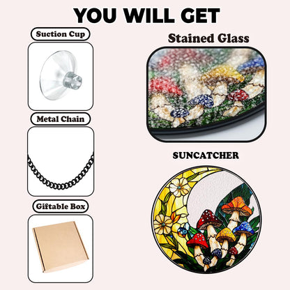 Mushroom Stained Glass Suncatcher Decor Home,Mushroom WallArt,Nature Art Window Hanging,Mother Day Gift,Gift For Grandma Mom Mushroom Lover