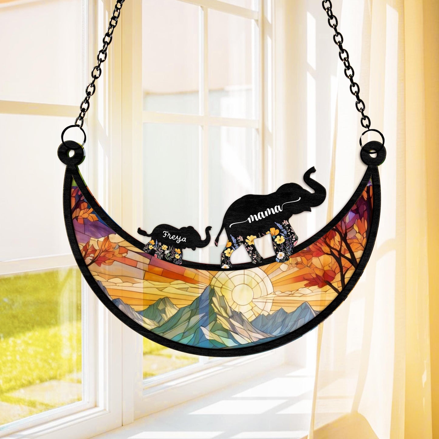 Custom Mother's Day Elephant Suncatcher, Elephant Family suncatcher, Elephant Mother's day Gift, Elephant Decor, Gift For mom, Grandma Gift