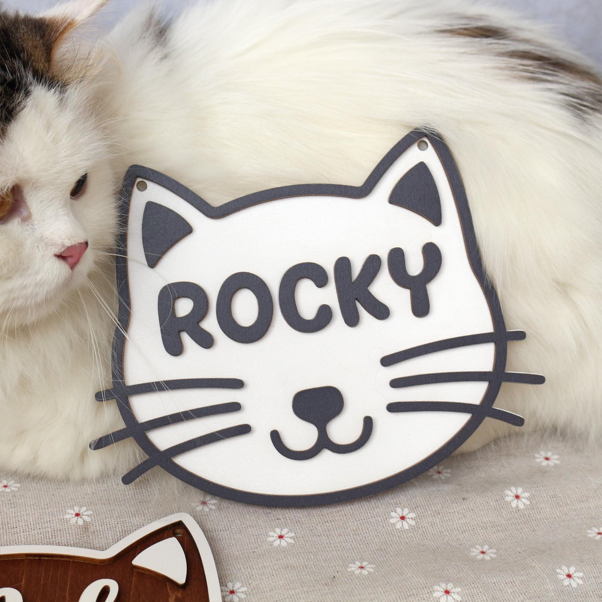 Cat Name Tag  Personalized Pet Name Sign for Pet House, Room, Crate, Kennel, or Feeding Area  Wooden Cat Plaque  Cat House Sign