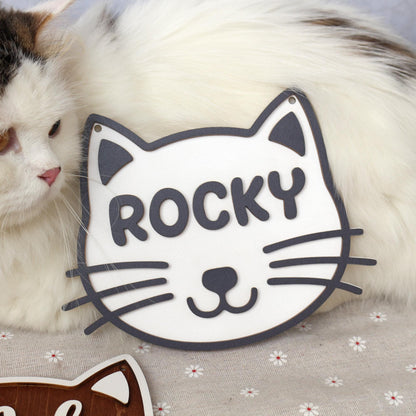 Cat Name Tag  Personalized Pet Name Sign for Pet House, Room, Crate, Kennel, or Feeding Area  Wooden Cat Plaque  Cat House Sign