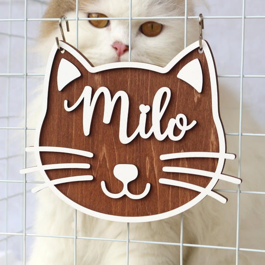 Cat Name Tag  Personalized Pet Name Sign for Pet House, Room, Crate, Kennel, or Feeding Area  Wooden Cat Plaque  Cat House Sign