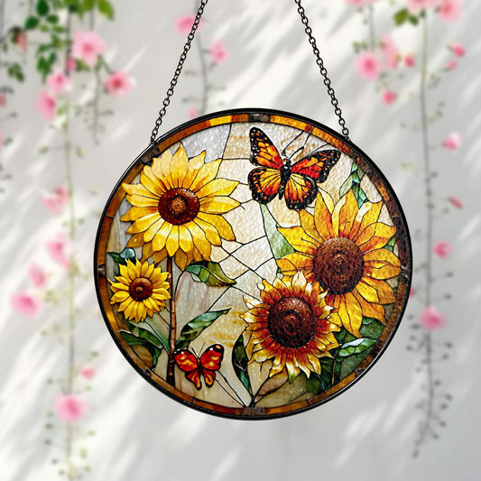 Monarch Butterfly Stained Glass Suncatcher Home Decor,Flowers Stained Glass Window Hanging,Butterfly Decor,Mother's Day Gift,Garden Lovers