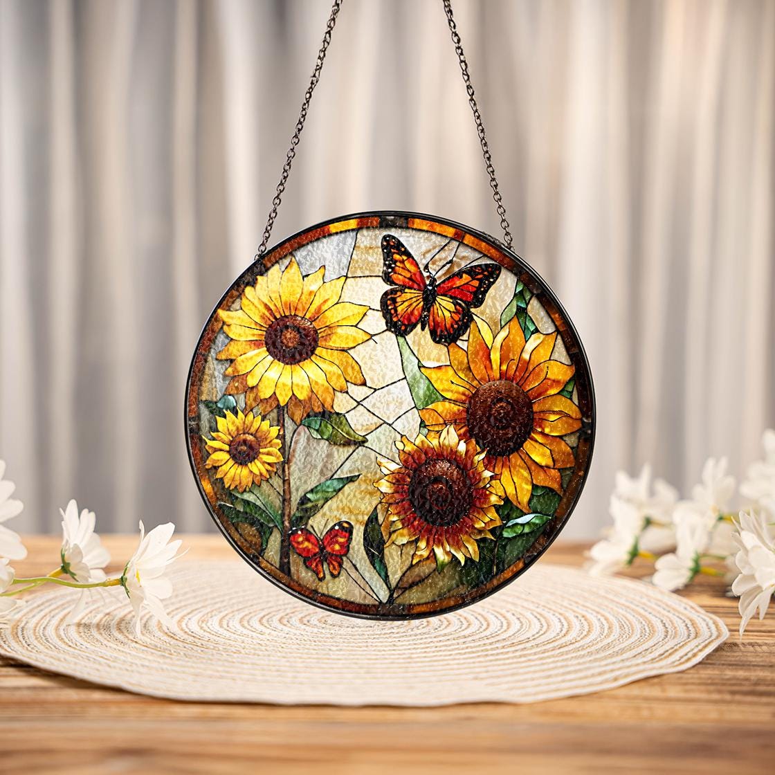Monarch Butterfly Stained Glass Suncatcher Home Decor,Flowers Stained Glass Window Hanging,Butterfly Decor,Mother's Day Gift,Garden Lovers