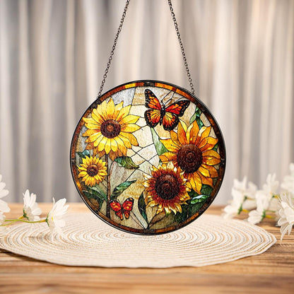 Monarch Butterfly Stained Glass Suncatcher Home Decor,Flowers Stained Glass Window Hanging,Butterfly Decor,Mother's Day Gift,Garden Lovers