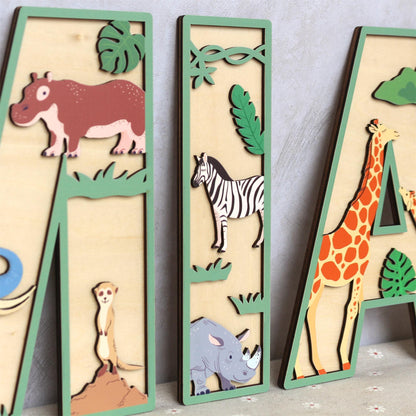 Safari Name Sign - Safari Letters- Personalised Name Sign - Custom Name Decor - Safari Wall Art - Baby Gift - Nursery Decor