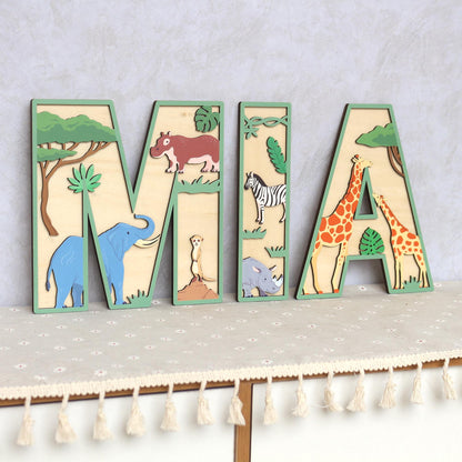 Safari Name Sign - Safari Letters- Personalised Name Sign - Custom Name Decor - Safari Wall Art - Baby Gift - Nursery Decor
