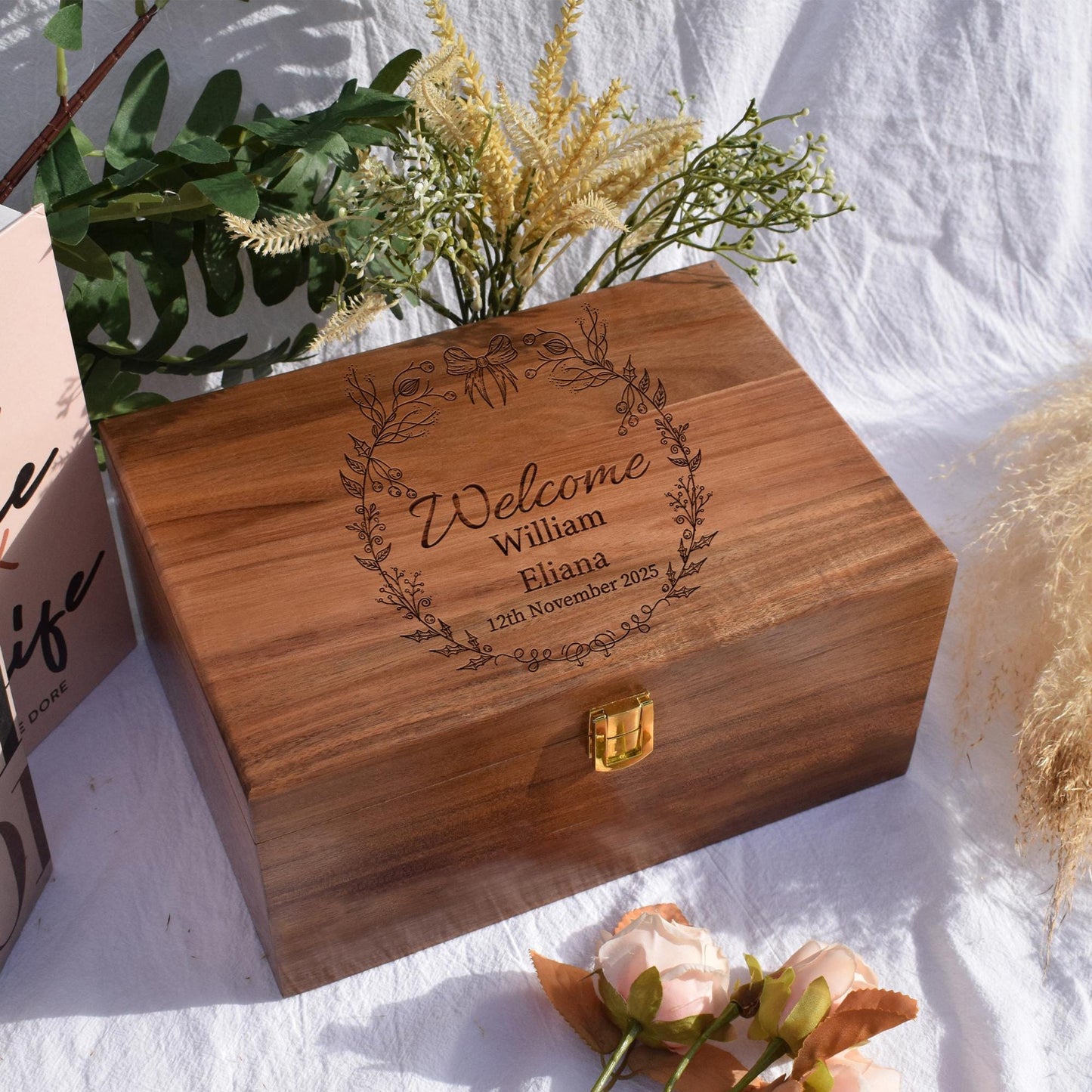 Personalized Walnut Keepsake Box,Engraved Wedding Keepsake Memory Box,Engagement Gift,Wooden Box With Hinged Lid,Anniversary Gift Couples